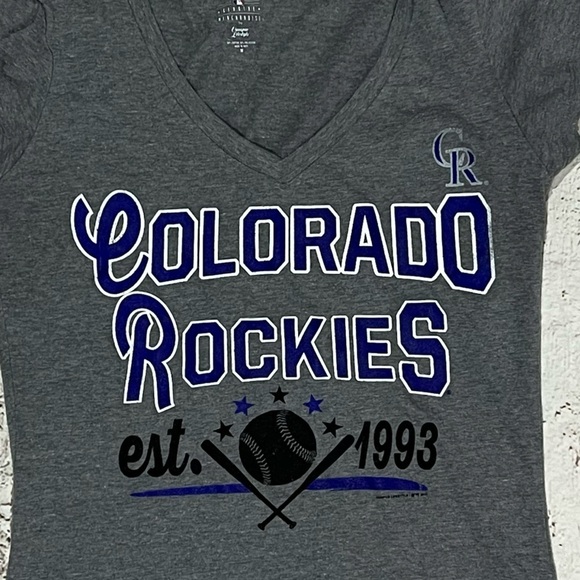 Women's Colorado Rockies MLB Baseball SOFT Vneck Tee Top Shirt - Picture 2 of 3